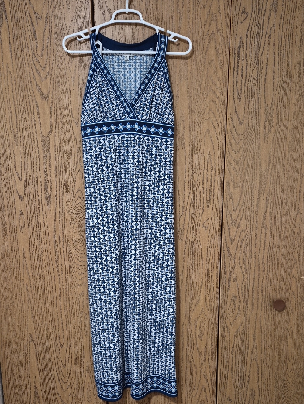 Max Studio Navy Blue and White Printed Boho Maxi Dress Size S